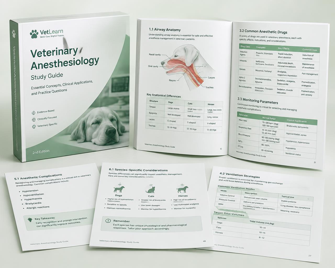 Conjunto do material com capa e páginas internas do e-Book de Anestesiologia Veterinária